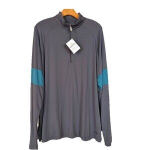 Kastel Denmark Sun Shirt 50 UV Gray Raglan Long Sleeve, Turquoise Band NEW SZ M